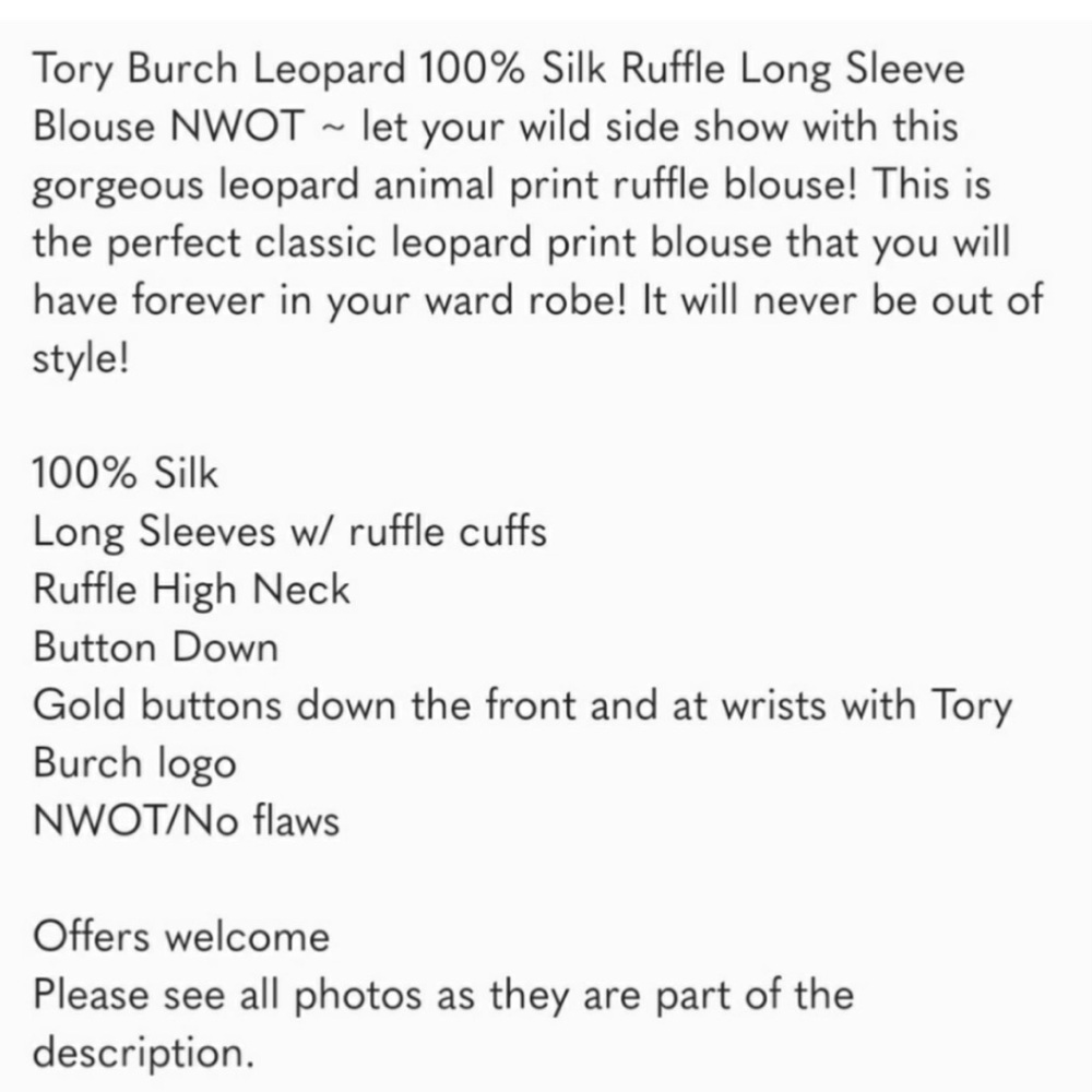 Tory Burch Leopard 100% Silk Ruffle Long Sleeve Blouse NWOT sz 6 - Picture 7 of 14